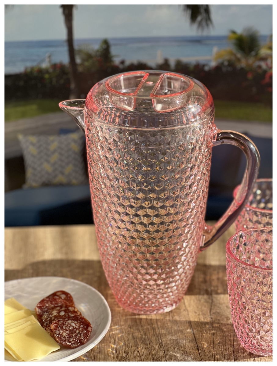 Picture of HomeRoots 523316 2.5 qt. Diamond Acrylic Pitcher, Pink