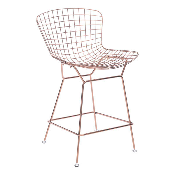 Home Roots Furniture 248815 35.8 X 21.3 X 23 In. Chromed Stainless Steel Wire Counter Chair - Rose Gold, Set Of 2