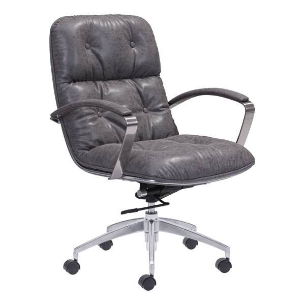Home Roots Furniture 248866 39-41 X 27.6 X 27.6 In. Leatherette Chromed Stainless Steel Office Chair - Vintage Gray