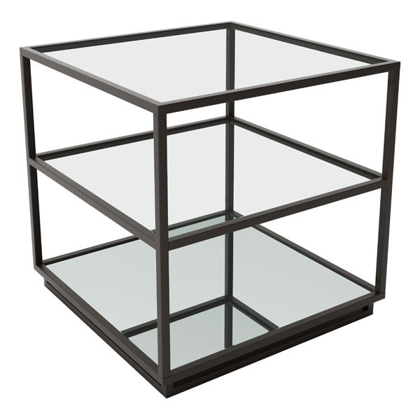 Home Roots Furniture 296211 21.9 X 21.7 X 21.7 In. Tempered Glass & Mirror With Stainless Steel End Table - Distressed Black