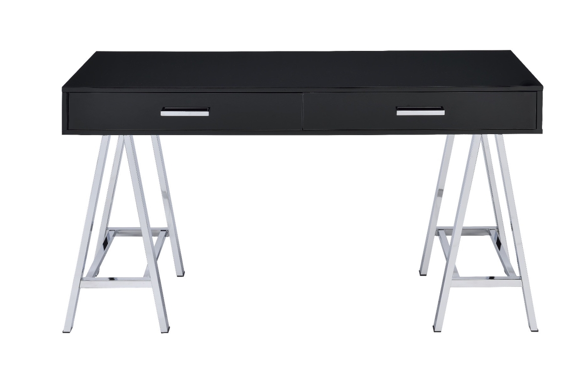 491474 54 in. Writing Desk with Two Drawers, Black & Silver