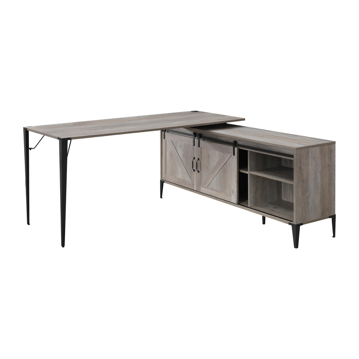65 in. L Shape Writing Desk, Gray & Black