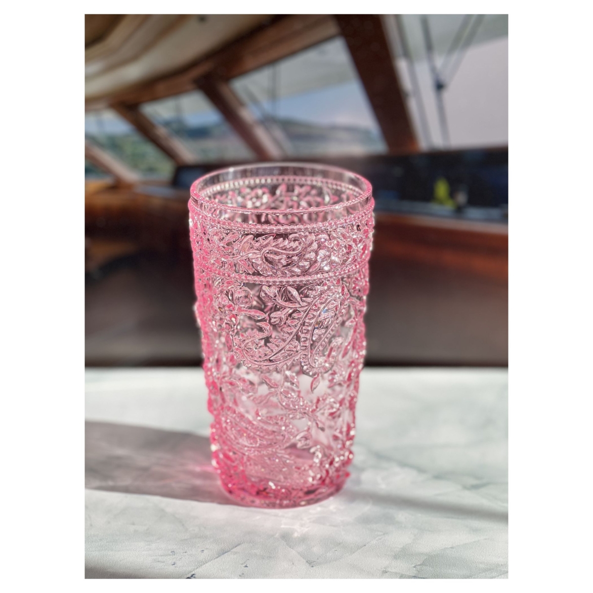 Picture of HomeRoots 521170 Paisley Acrylic Stemless Highball Glass, Pink - Set of 4
