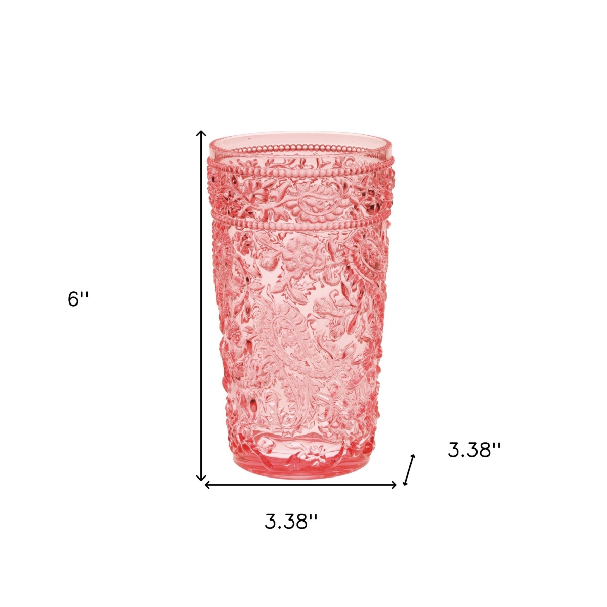 Picture of HomeRoots 521170 Paisley Acrylic Stemless Highball Glass, Pink - Set of 4