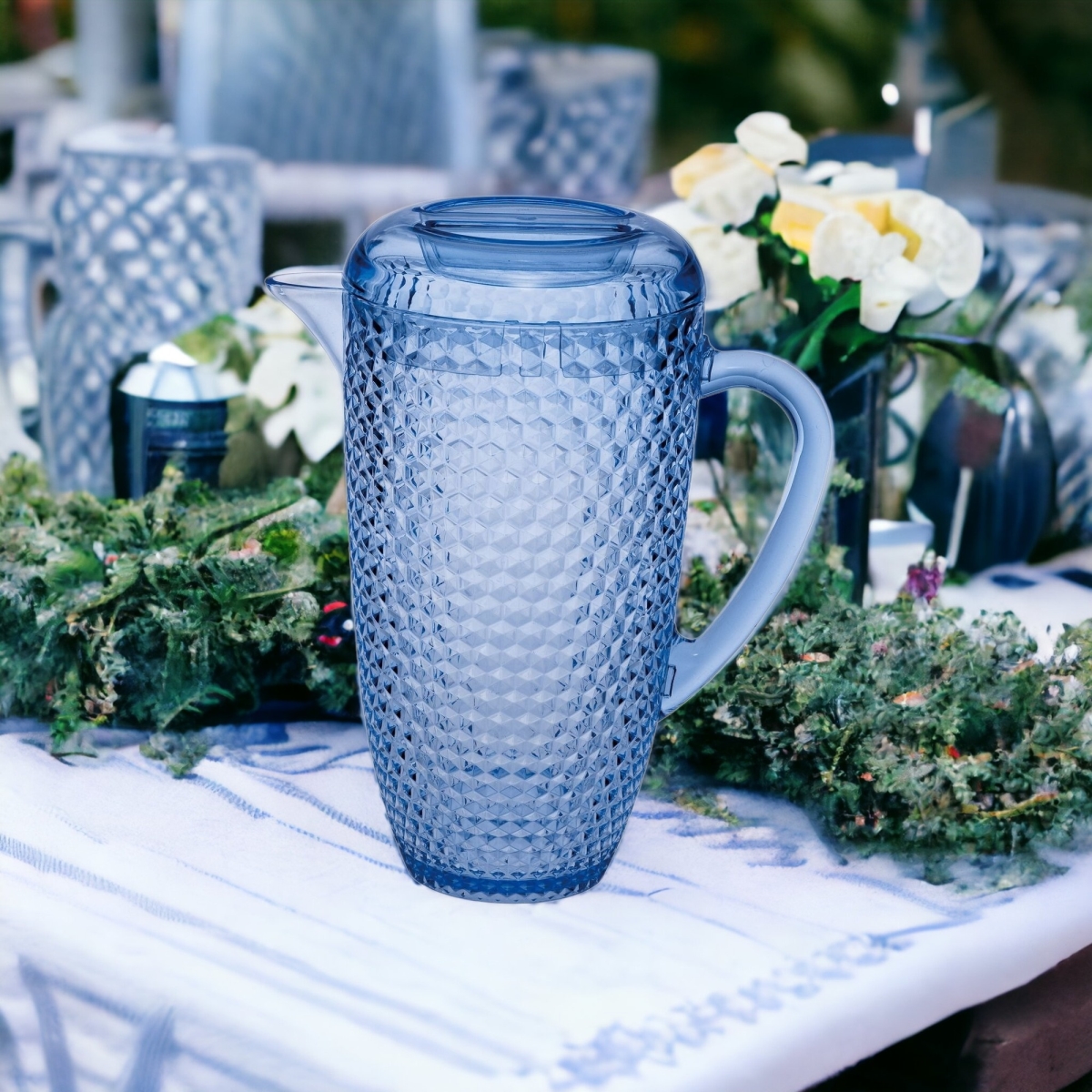 Picture of HomeRoots 523315 2.5 qt. Diamond Acrylic Pitcher, Blue