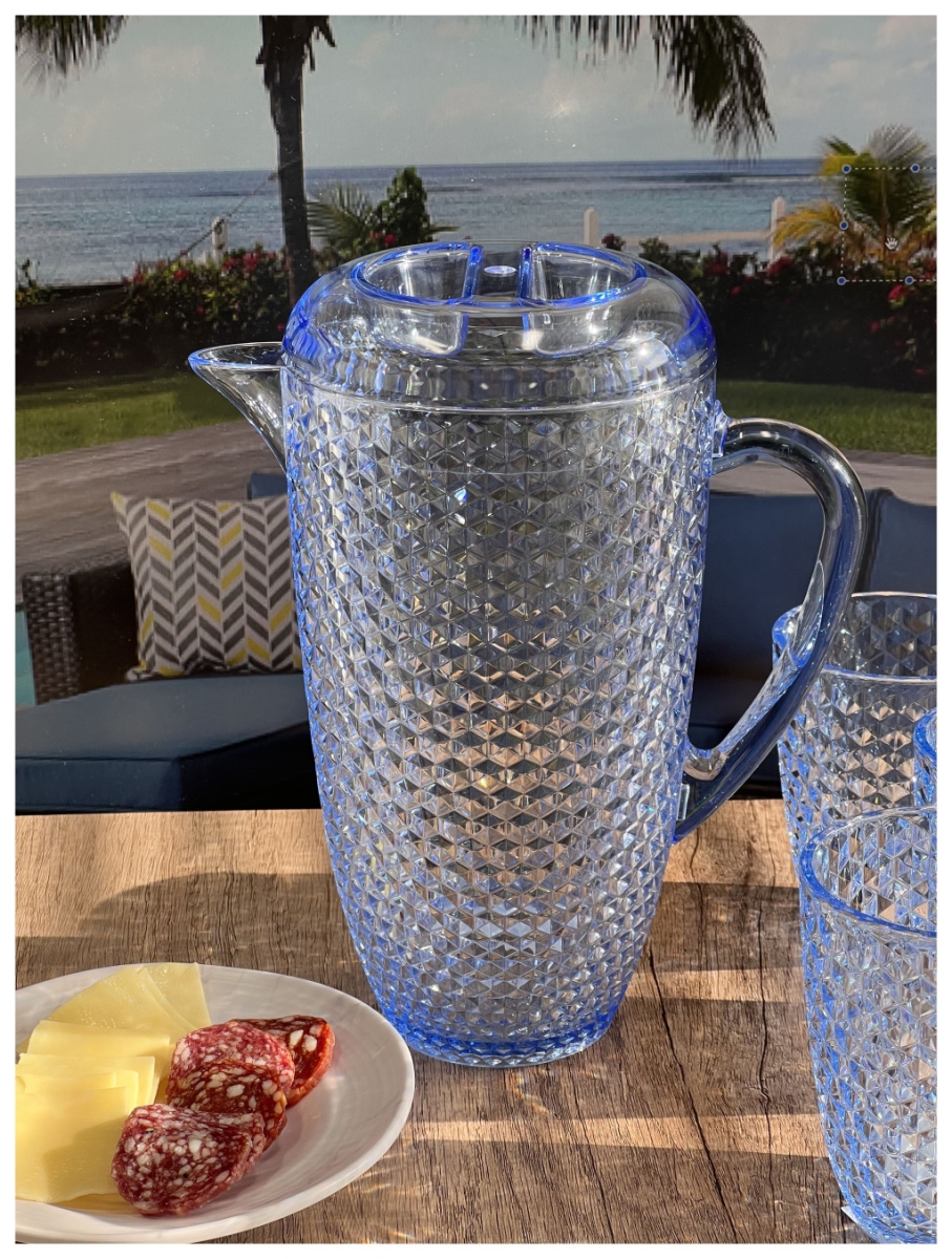 Picture of HomeRoots 523315 2.5 qt. Diamond Acrylic Pitcher, Blue