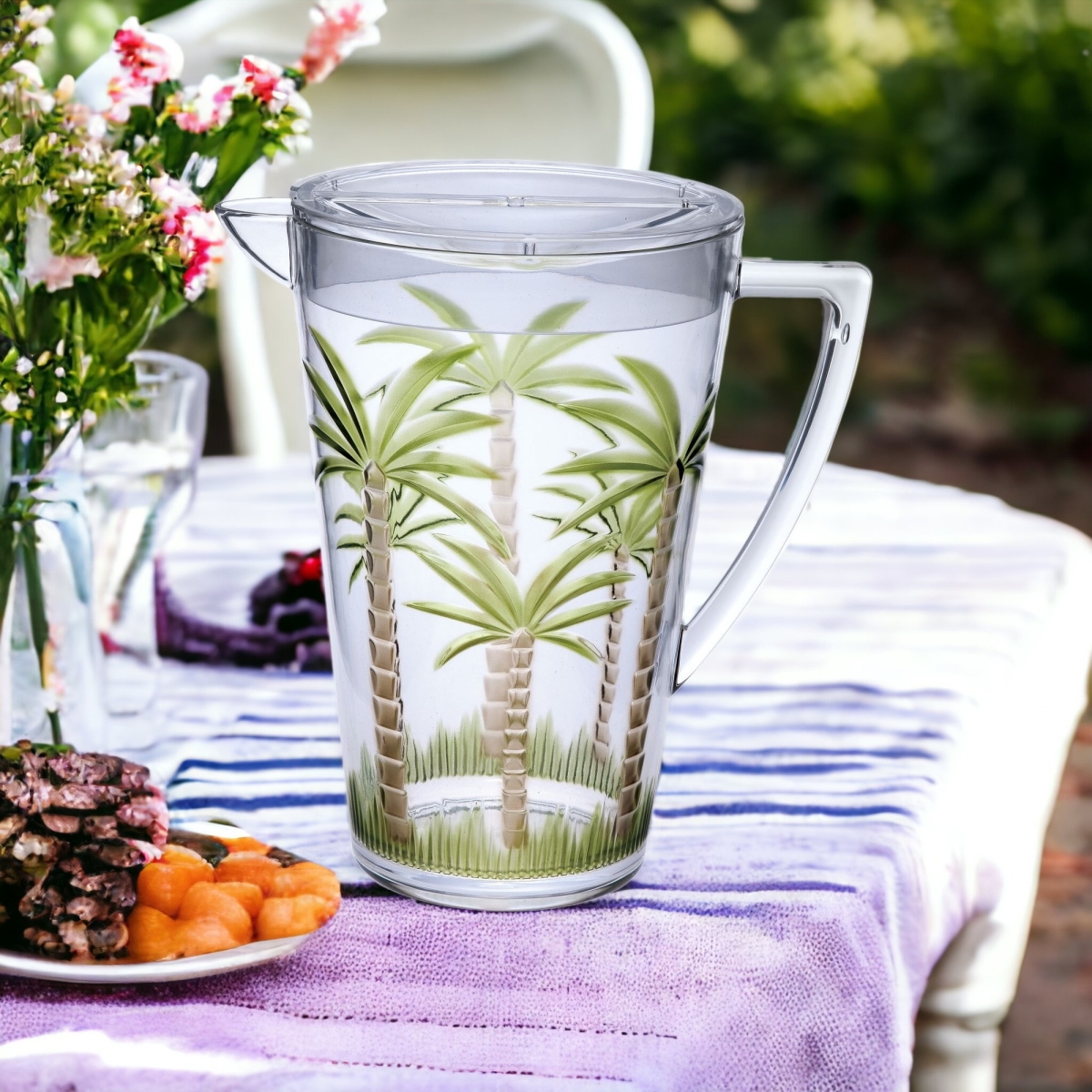 Picture of HomeRoots 523322 2.5 qt. Palm Tree Acrylic Pitcher, Clear & Green