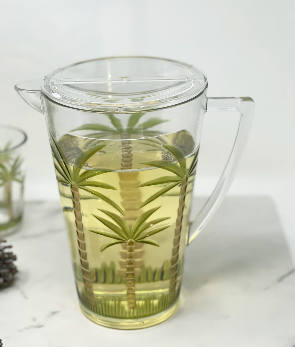 Picture of HomeRoots 523322 2.5 qt. Palm Tree Acrylic Pitcher, Clear & Green