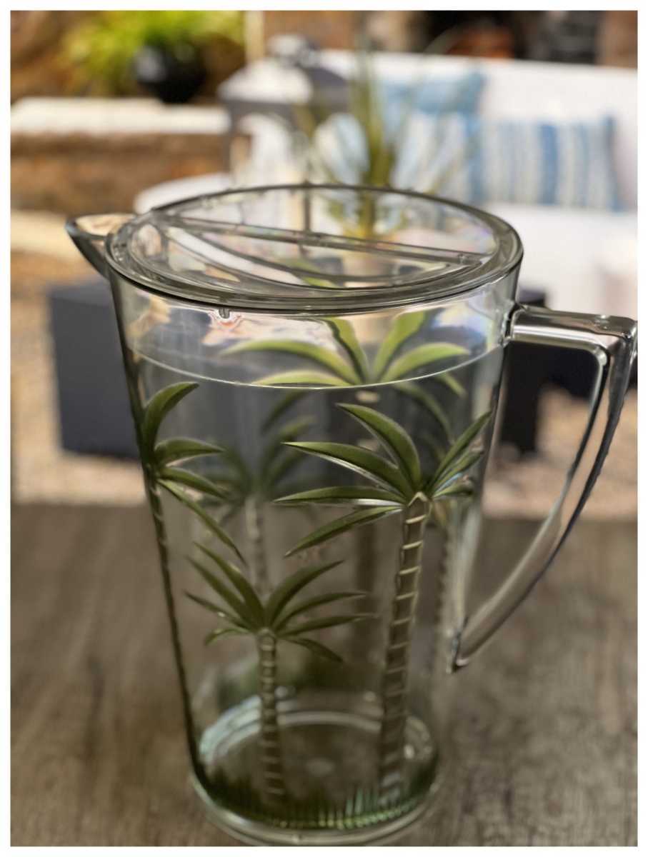 Picture of HomeRoots 523322 2.5 qt. Palm Tree Acrylic Pitcher, Clear & Green
