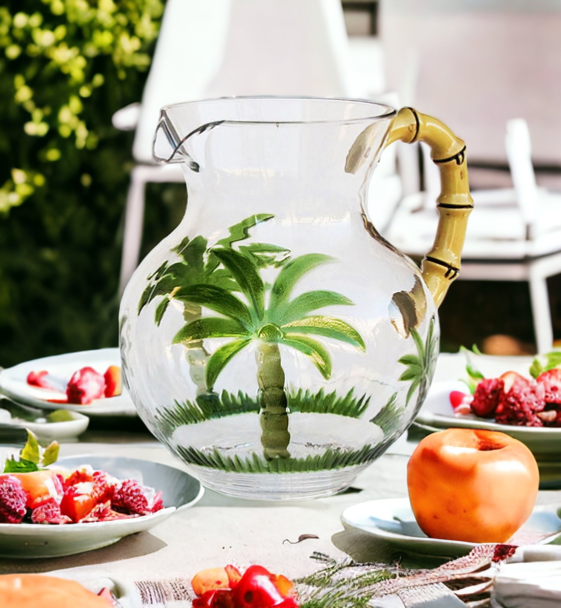 Picture of HomeRoots 523323 3 qt. Palm Tree Acrylic Pitcher, Clear & Green