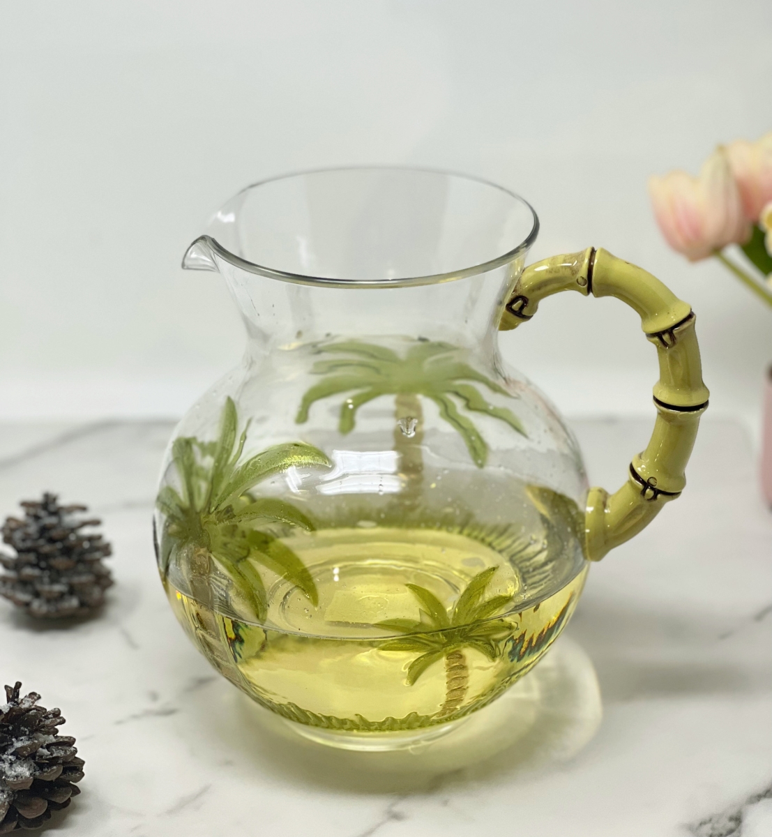 Picture of HomeRoots 523323 3 qt. Palm Tree Acrylic Pitcher, Clear & Green