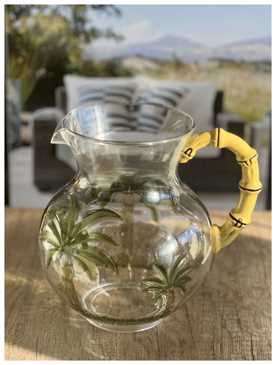Picture of HomeRoots 523323 3 qt. Palm Tree Acrylic Pitcher, Clear & Green