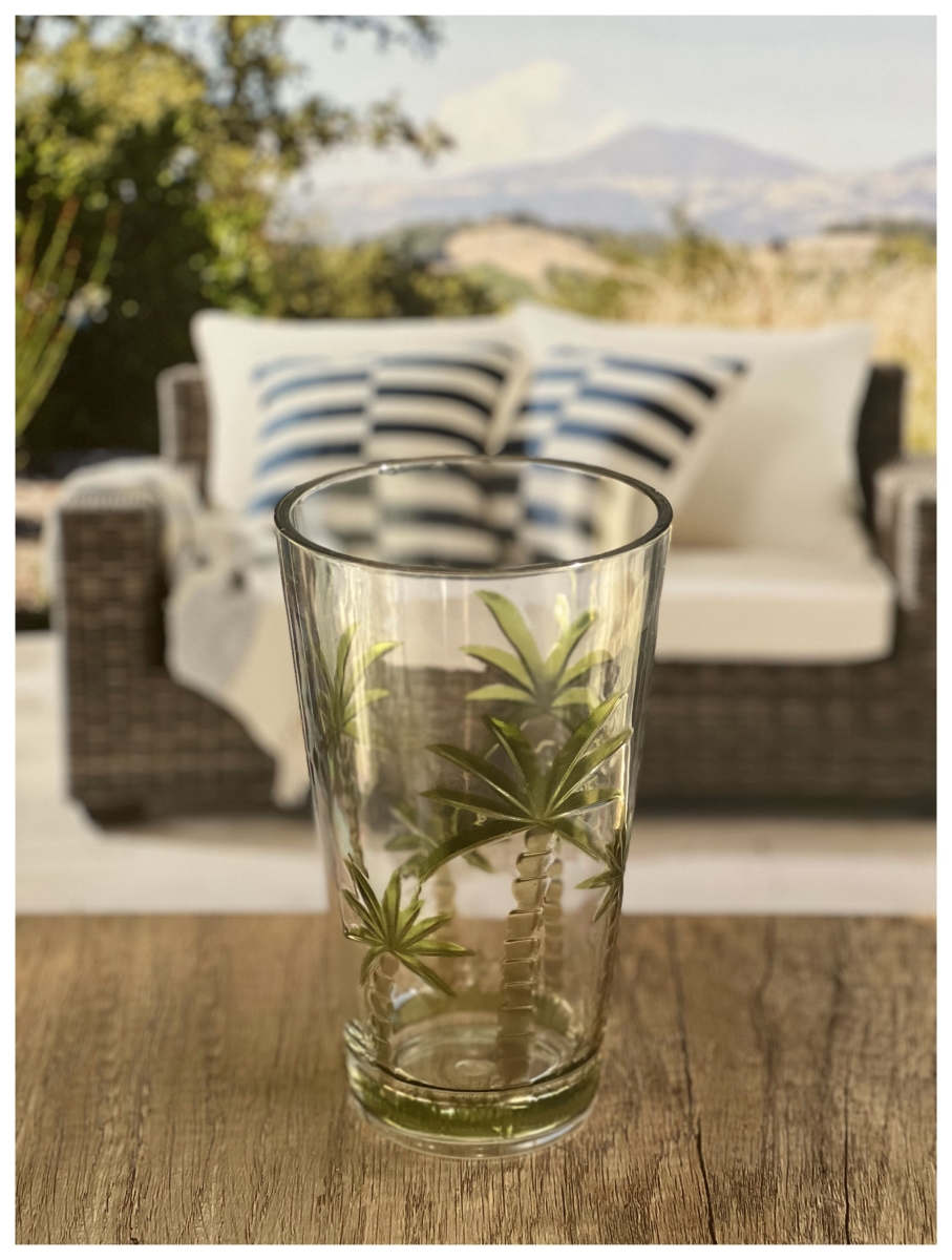 Picture of HomeRoots 521160 Palm Tree Acrylic Highball Glasses, Clear & Green - Set of 4
