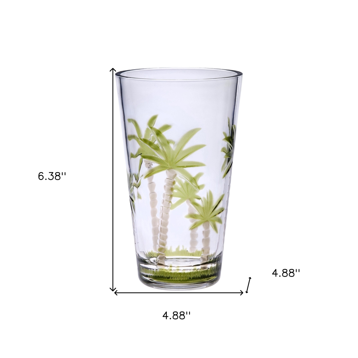 Picture of HomeRoots 521160 Palm Tree Acrylic Highball Glasses, Clear & Green - Set of 4