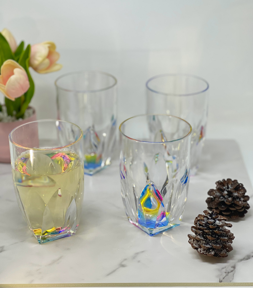 Picture of HomeRoots 521173 Geometric Acrylic Highball Glasses, Clear & Rainbow - Set of 4