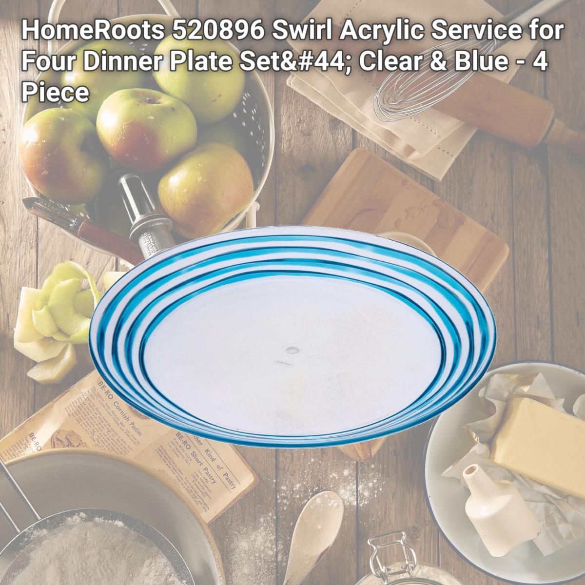 Picture of HomeRoots 520896 Swirl Acrylic Service for Four Dinner Plate Set, Clear & Blue - 4 Piece