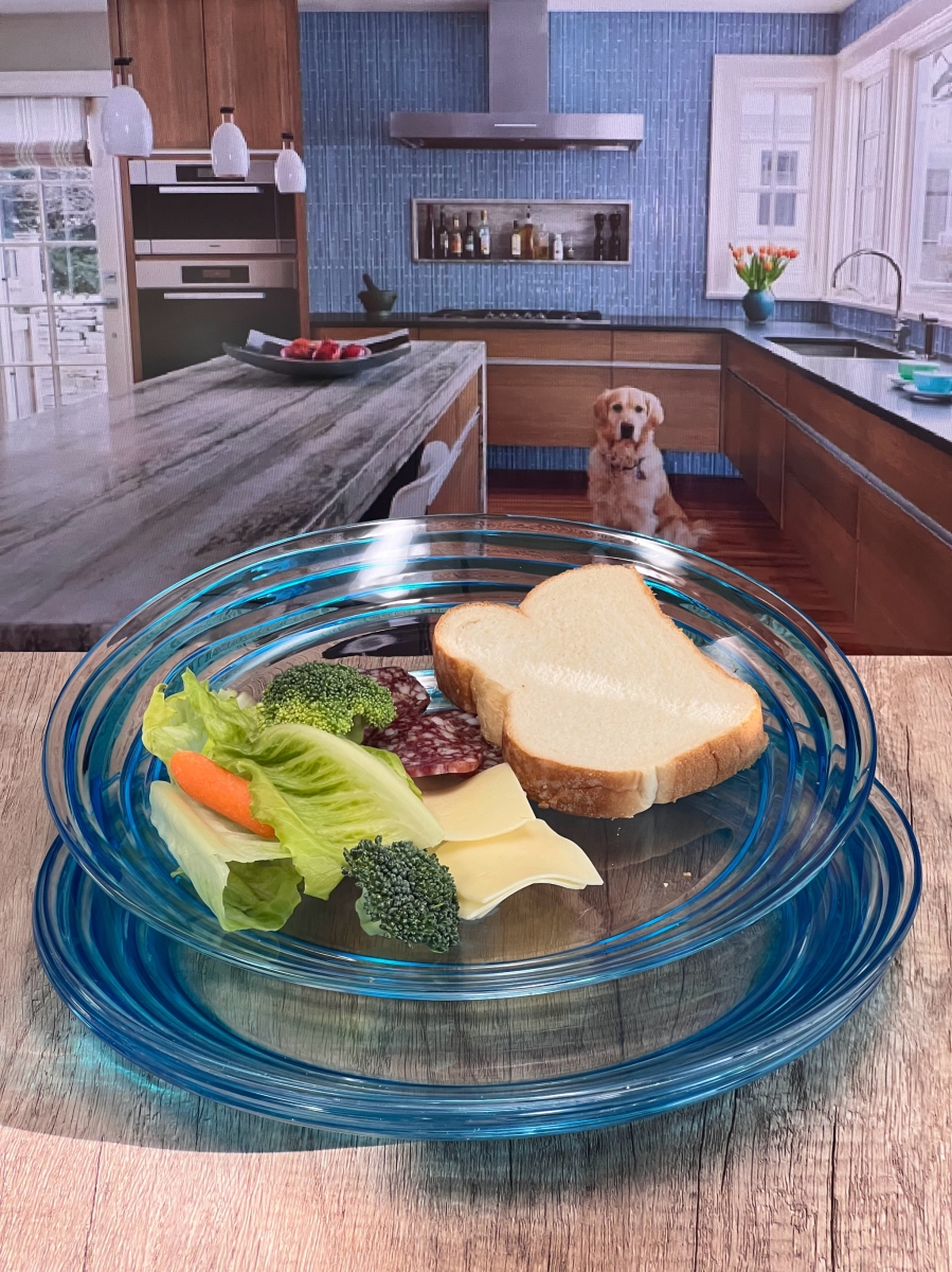 Picture of HomeRoots 520896 Swirl Acrylic Service for Four Dinner Plate Set, Clear & Blue - 4 Piece