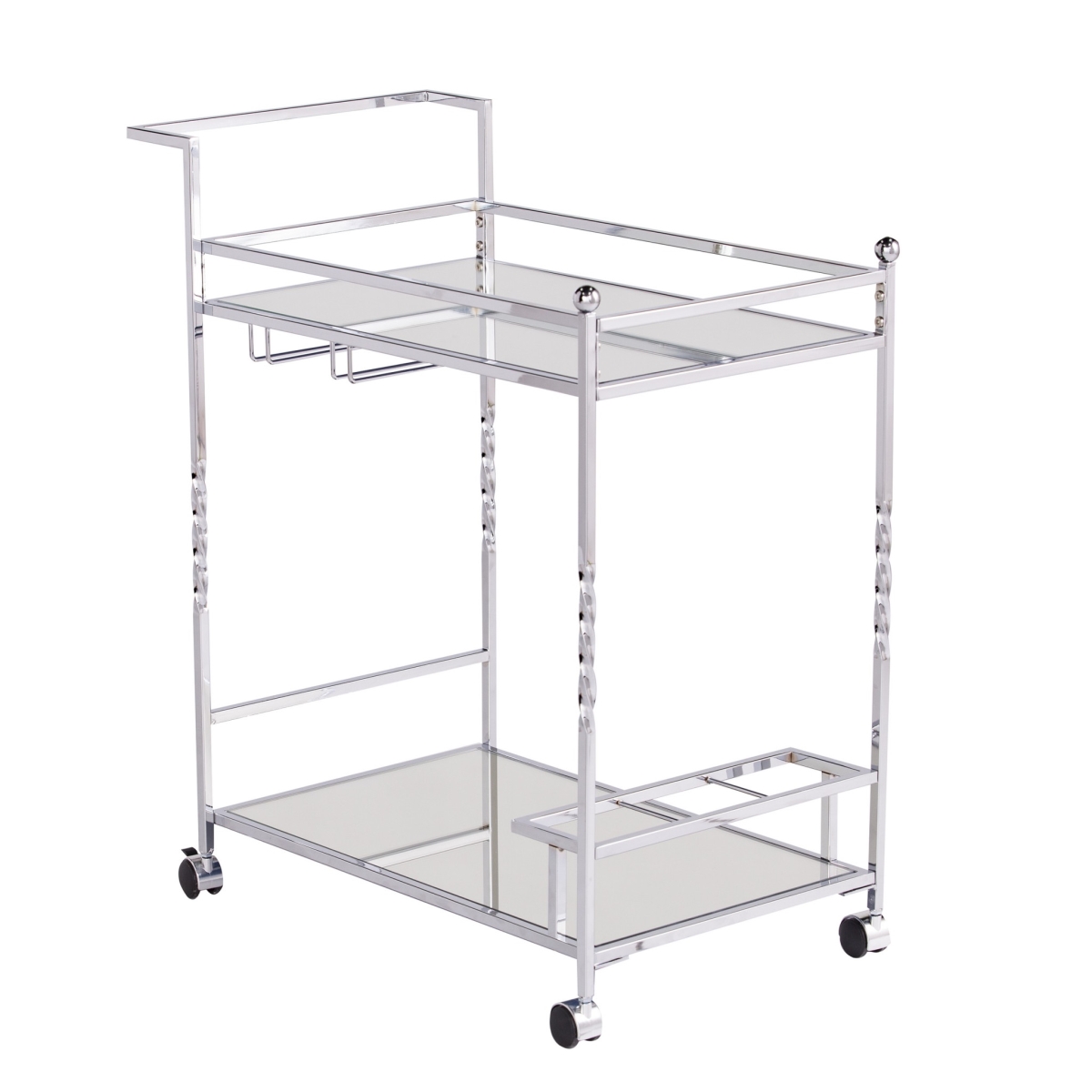 402582 Metal & Mirrored Glass Bar Cart with Wine Storage, Silver