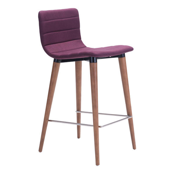 Home Roots Furniture 34.3 X 16 X 18.9 In. Polyblend Powder Coated Metal With Polished Stainless Steel Solid Wood Counter Chair - Purple, Set Of 2