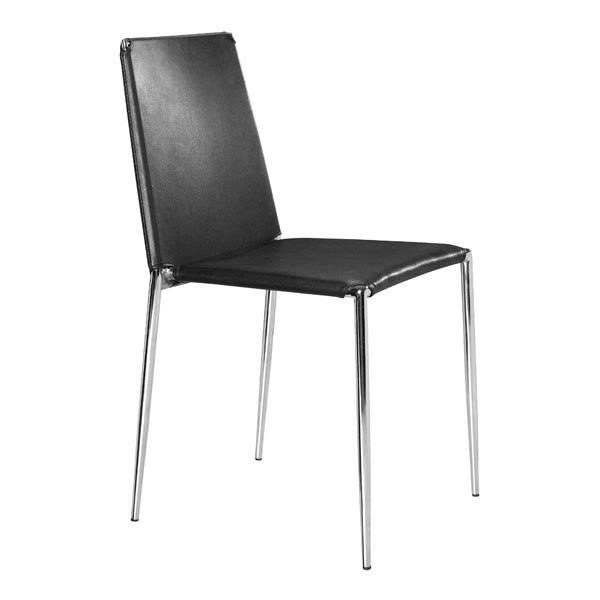Home Roots Furniture 248878 33.5 X 17.5 X 18.5 In. Leatherette Chromed Stainless Steel Dining Chair - Black, Set Of 4