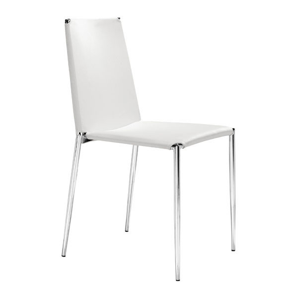 Home Roots Furniture 248879 33.5 X 17.5 X 18.5 In. Leatherette Chromed Stainless Steel Dining Chair - White, Set Of 4