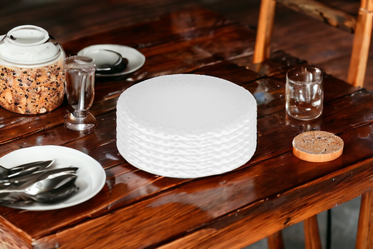 Picture of HomeRoots 483508 Round Pebbled Porcelain Service for Six Salad Plate Set, White - 6 Piece