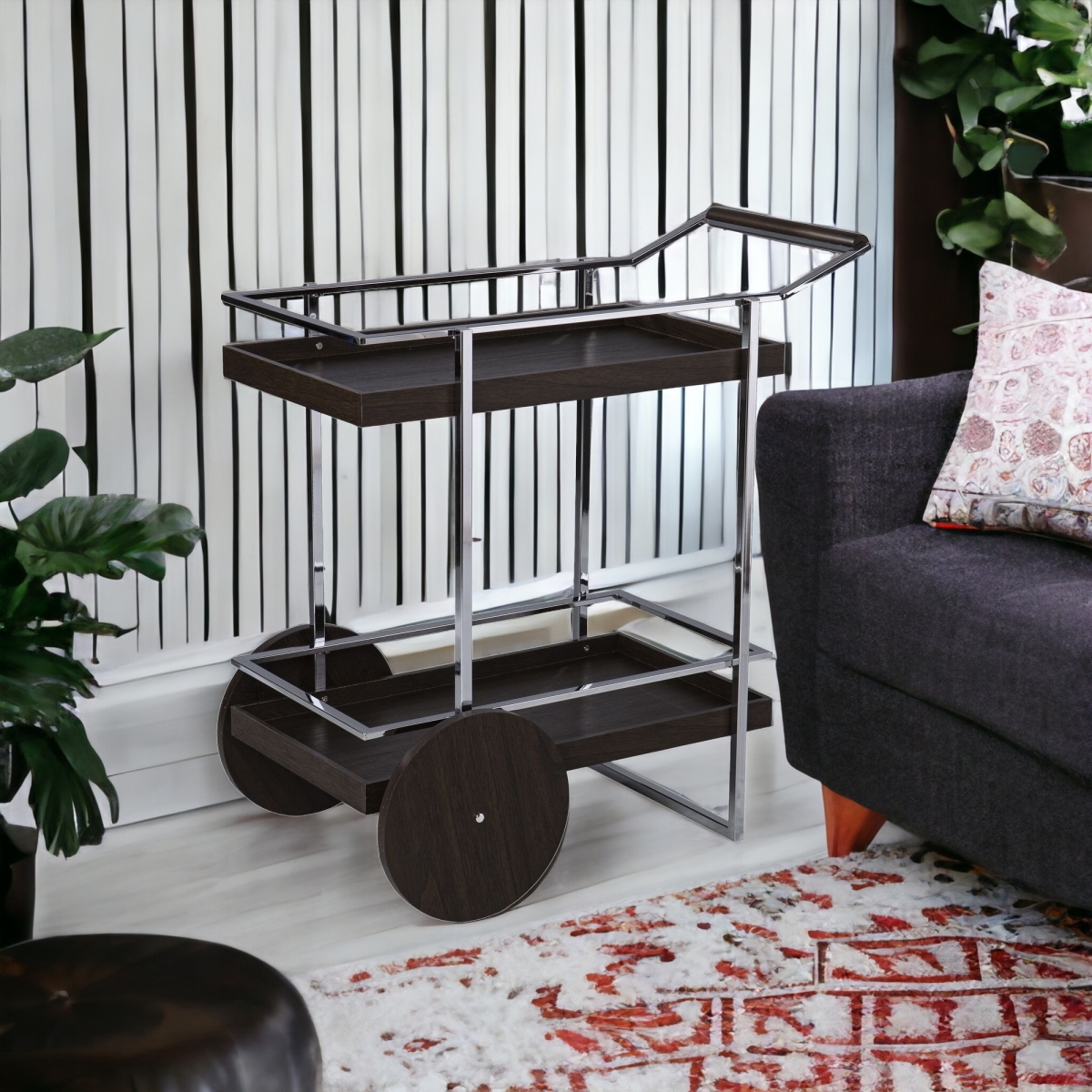 Mod Rolling Bar Cart, Brown & Silver
