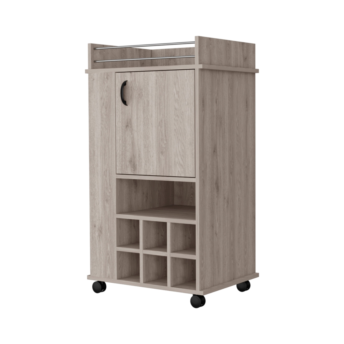 Rolling Bar Cart with Wine Storage, Light Gray