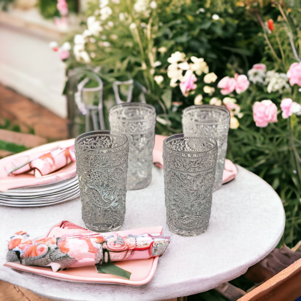 Picture of HomeRoots 521168 Paisley Acrylic Stemless Highball Glass, Clear - Set of 4