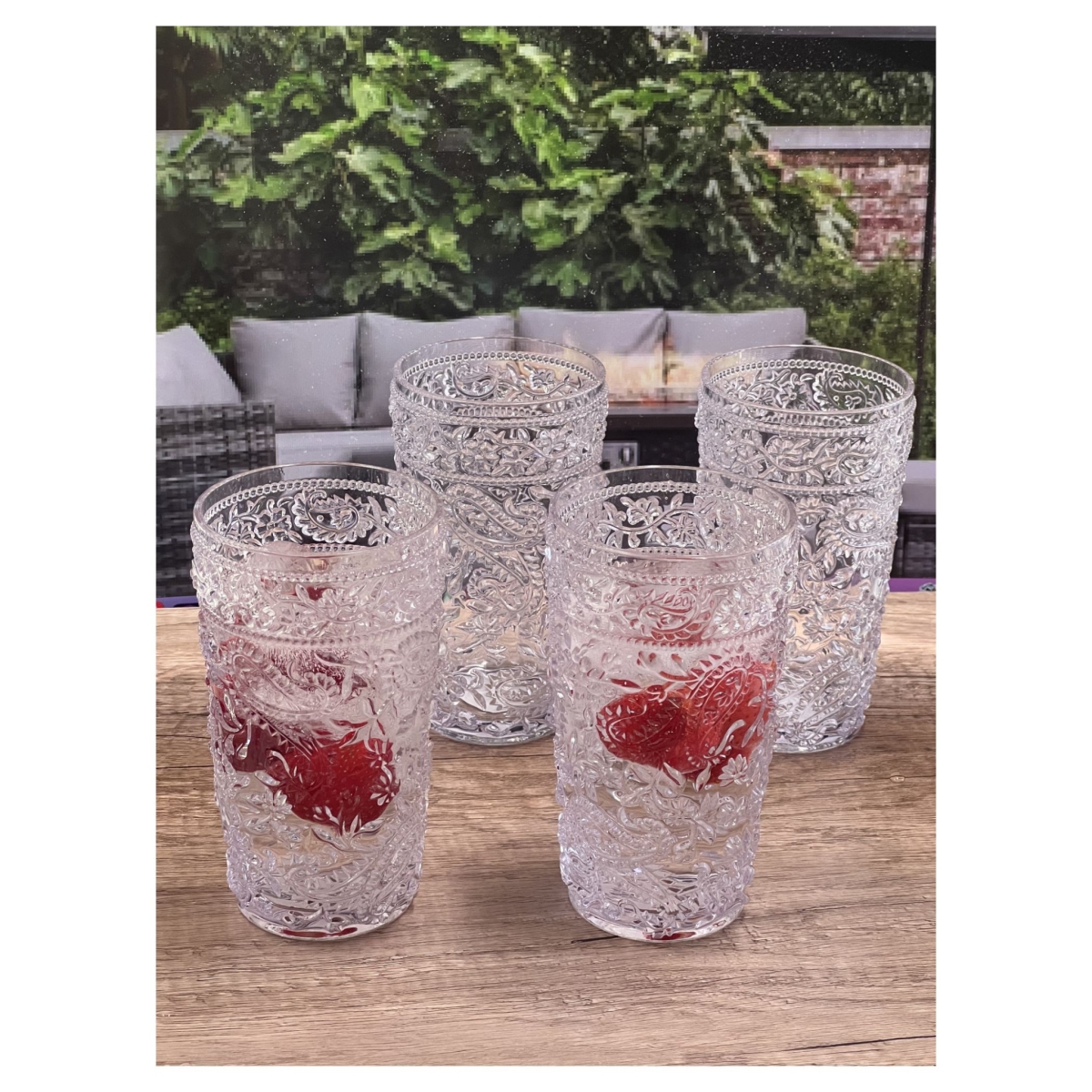 Picture of HomeRoots 521168 Paisley Acrylic Stemless Highball Glass, Clear - Set of 4