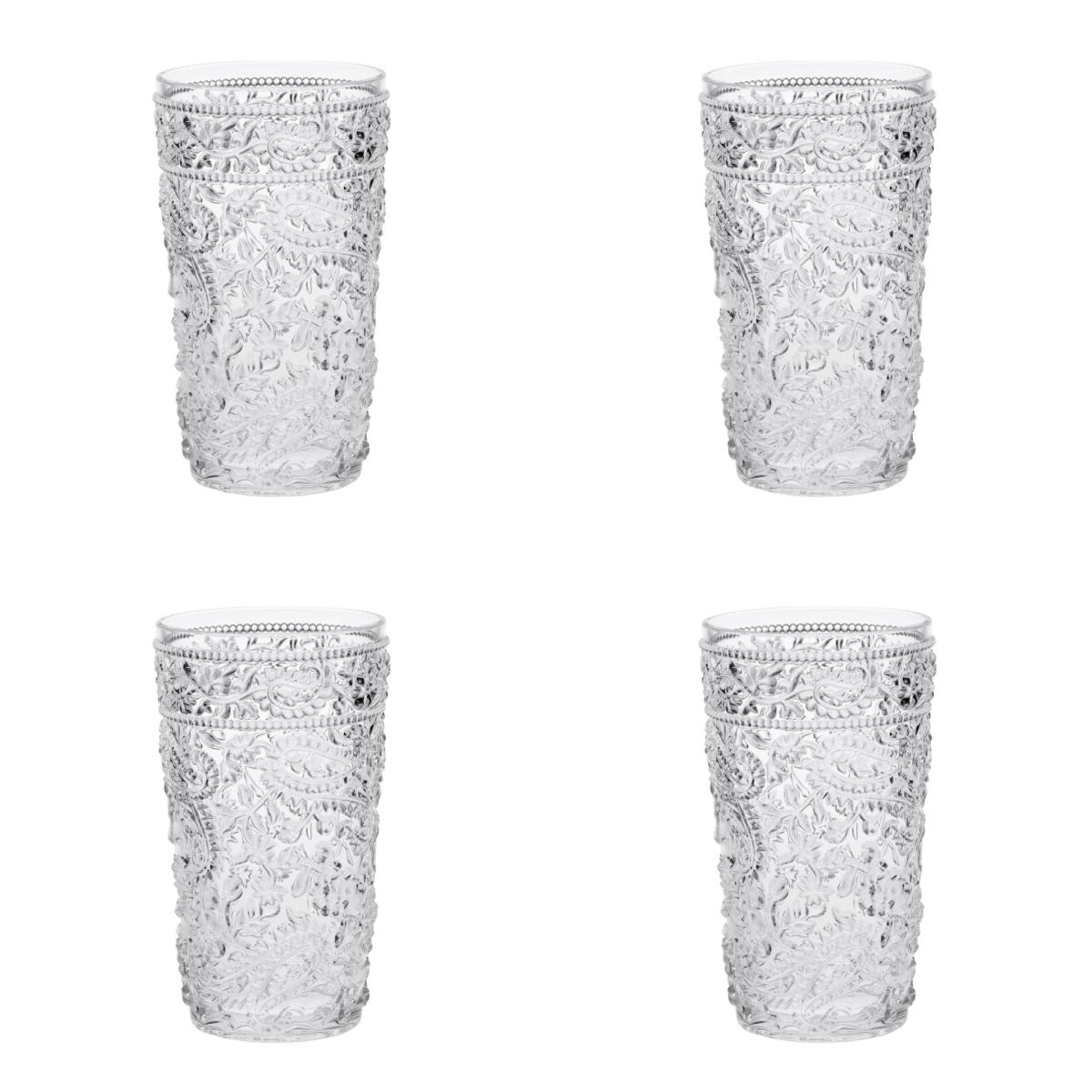 Picture of HomeRoots 521168 Paisley Acrylic Stemless Highball Glass, Clear - Set of 4