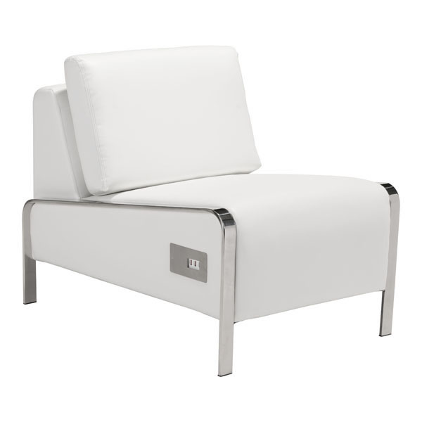 Home Roots Furniture 296384 27 X 24 X 34 In. Leatherette Stainless Steel Armless Chair - White