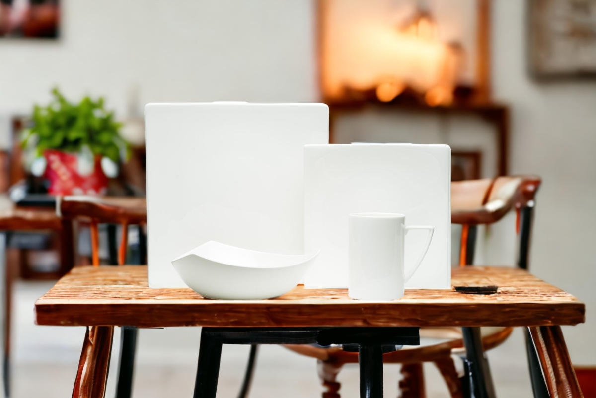 Picture of HomeRoots 483490 Square Bone China Dinnerware Set, White - 4 Piece