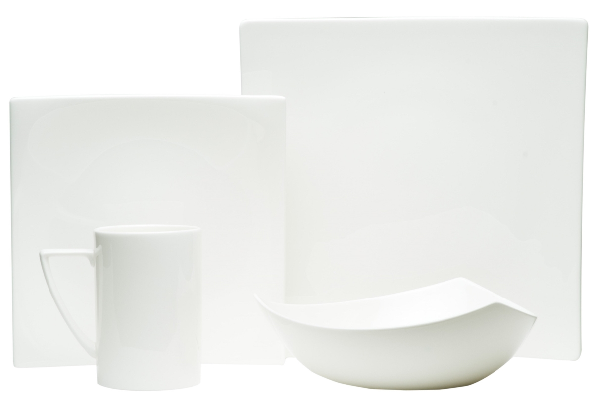Picture of HomeRoots 483490 Square Bone China Dinnerware Set, White - 4 Piece