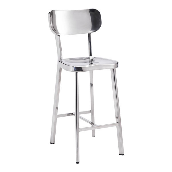 Home Roots Furniture 248773 37.4 X 15.6 X 17.7 In. Polished Stainless Steel Counter Chair - Silver, Set Of 2