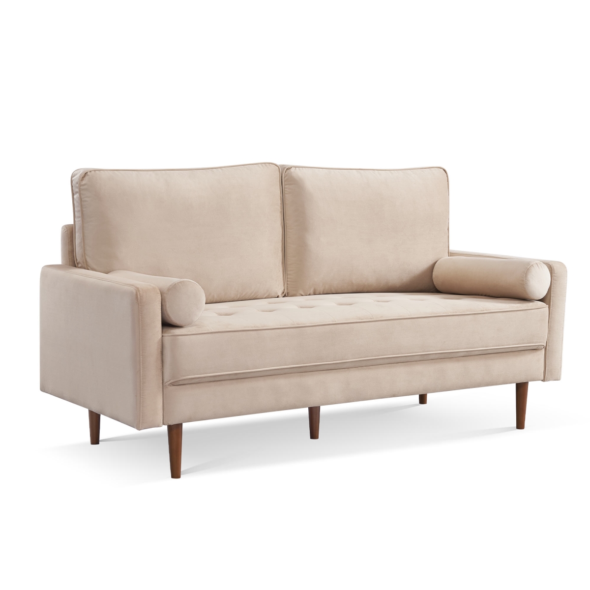 543709 69 in. Velvet Sofa with Toss Pillows, Beige & Dark Brown