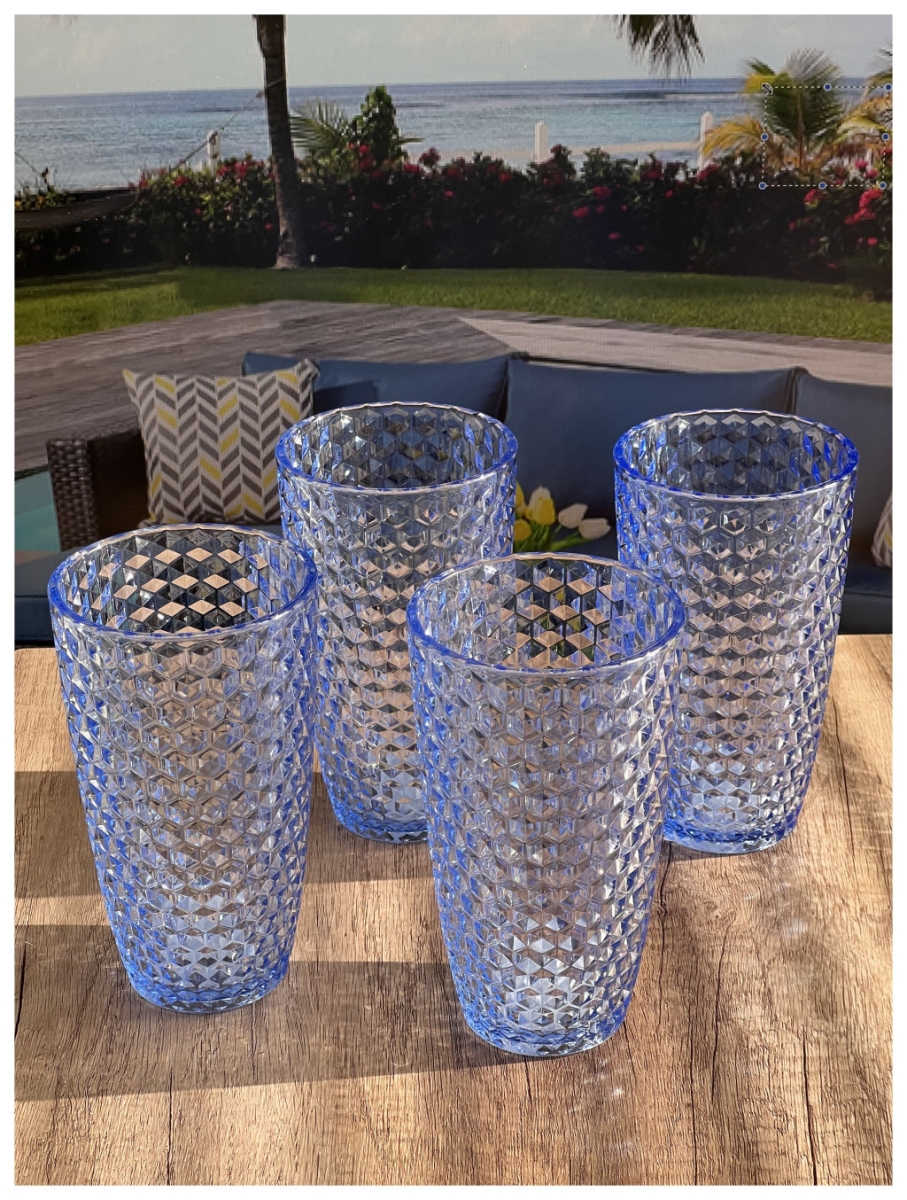 Picture of HomeRoots 521166 Geometric Acrylic Stemless Highball Glass, Blue - Set of 4