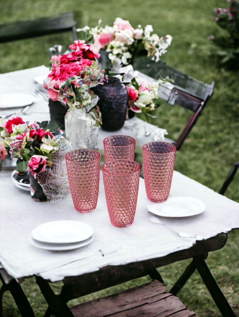 Picture of HomeRoots 521167 Geometric Acrylic Stemless Highball Glass, Pink - Set of 4
