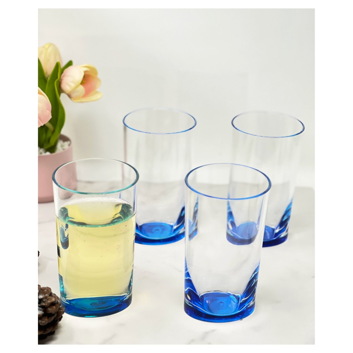 Picture of HomeRoots 521161 Acrylic Highball Glasses, Clear & Blue - Set of 4