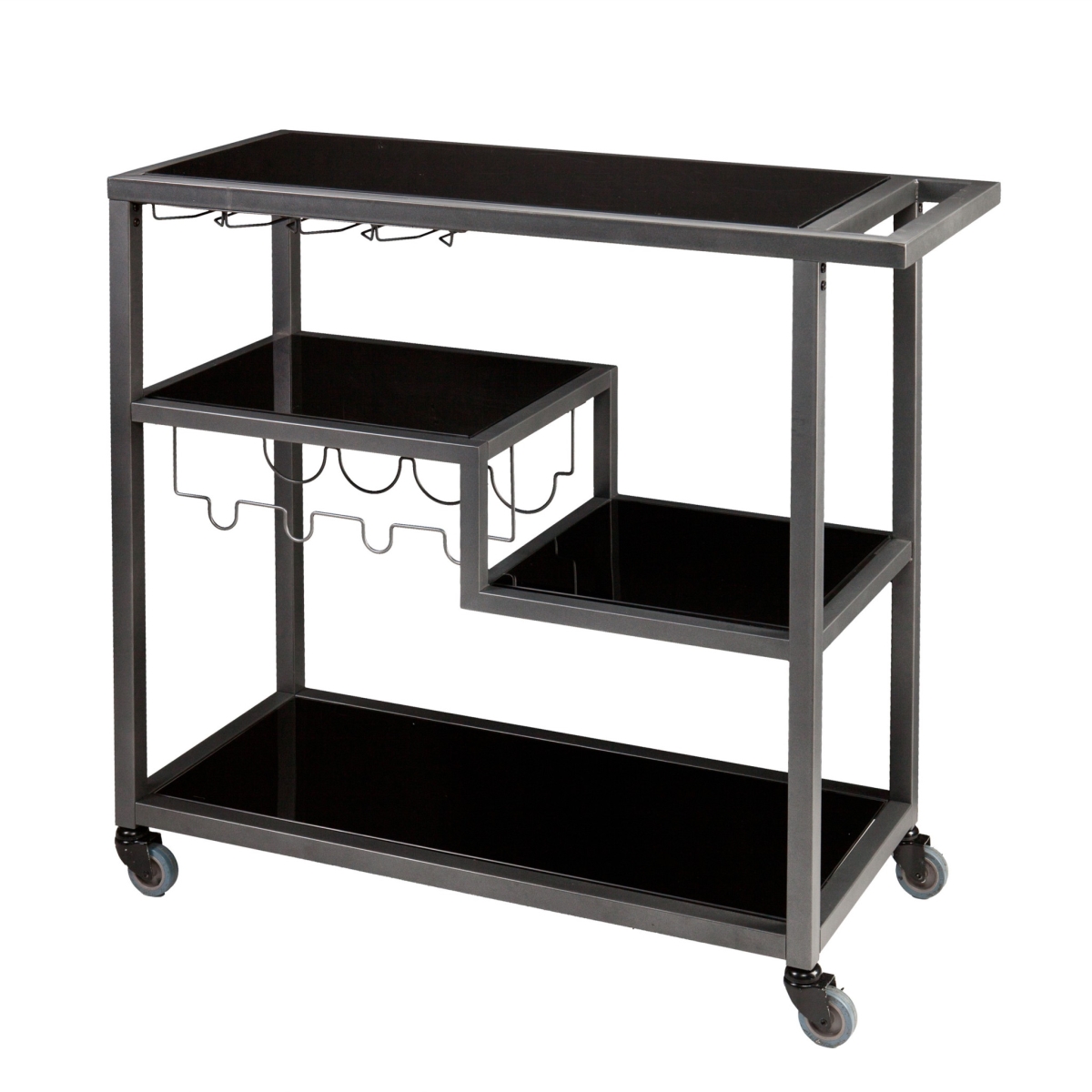 402577 Glass Rolling Bar Cart with Wine Storage, Black & Gray
