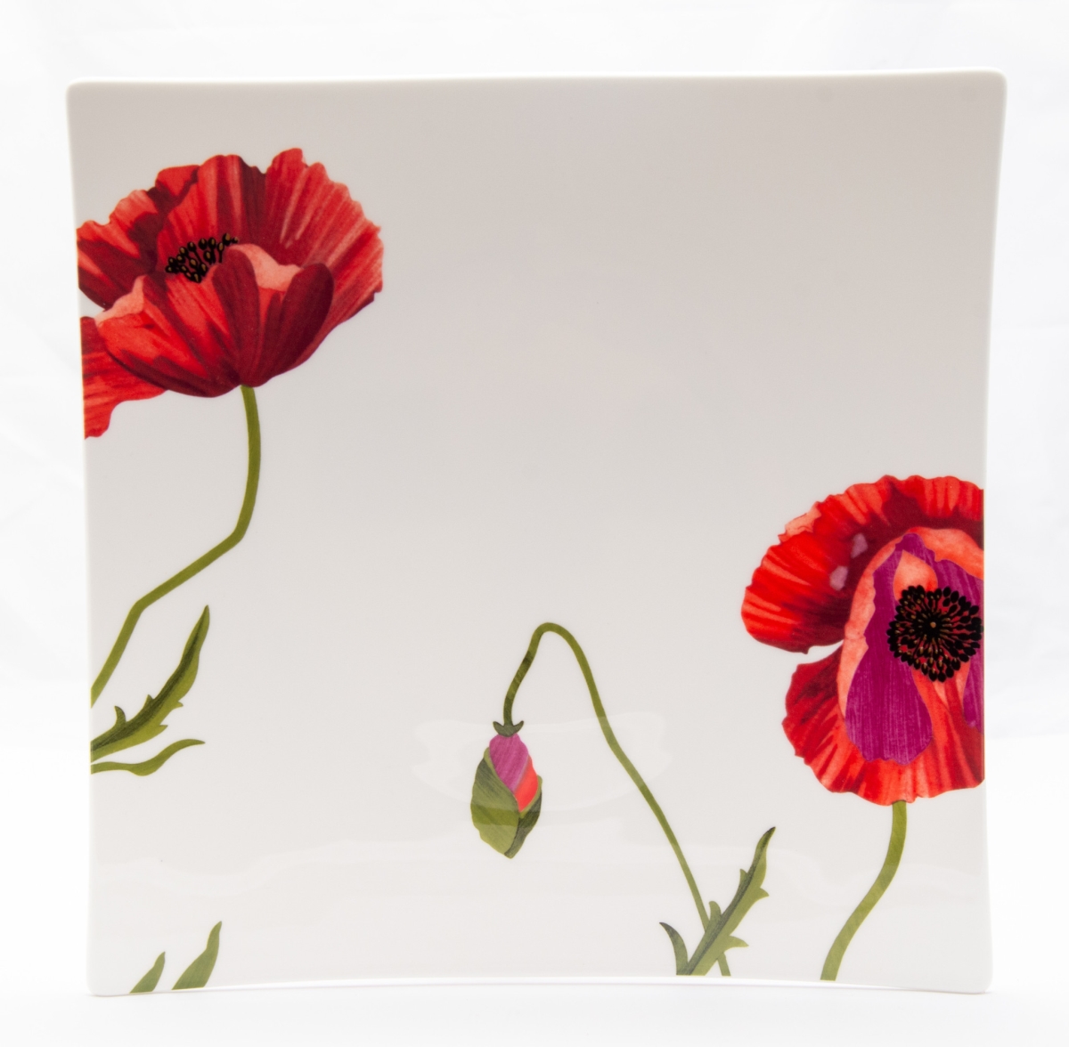 Picture of HomeRoots 483515 Square Floral Bone China Service for Six Dinner Plate Set, Red & White - 6 Piece