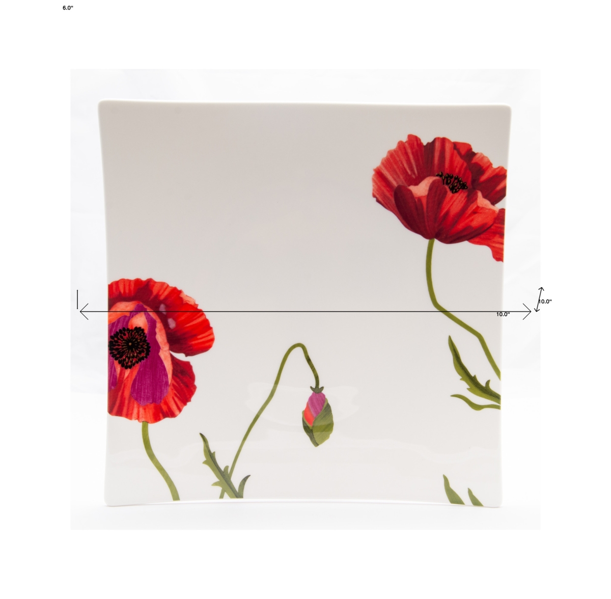 Picture of HomeRoots 483515 Square Floral Bone China Service for Six Dinner Plate Set, Red & White - 6 Piece