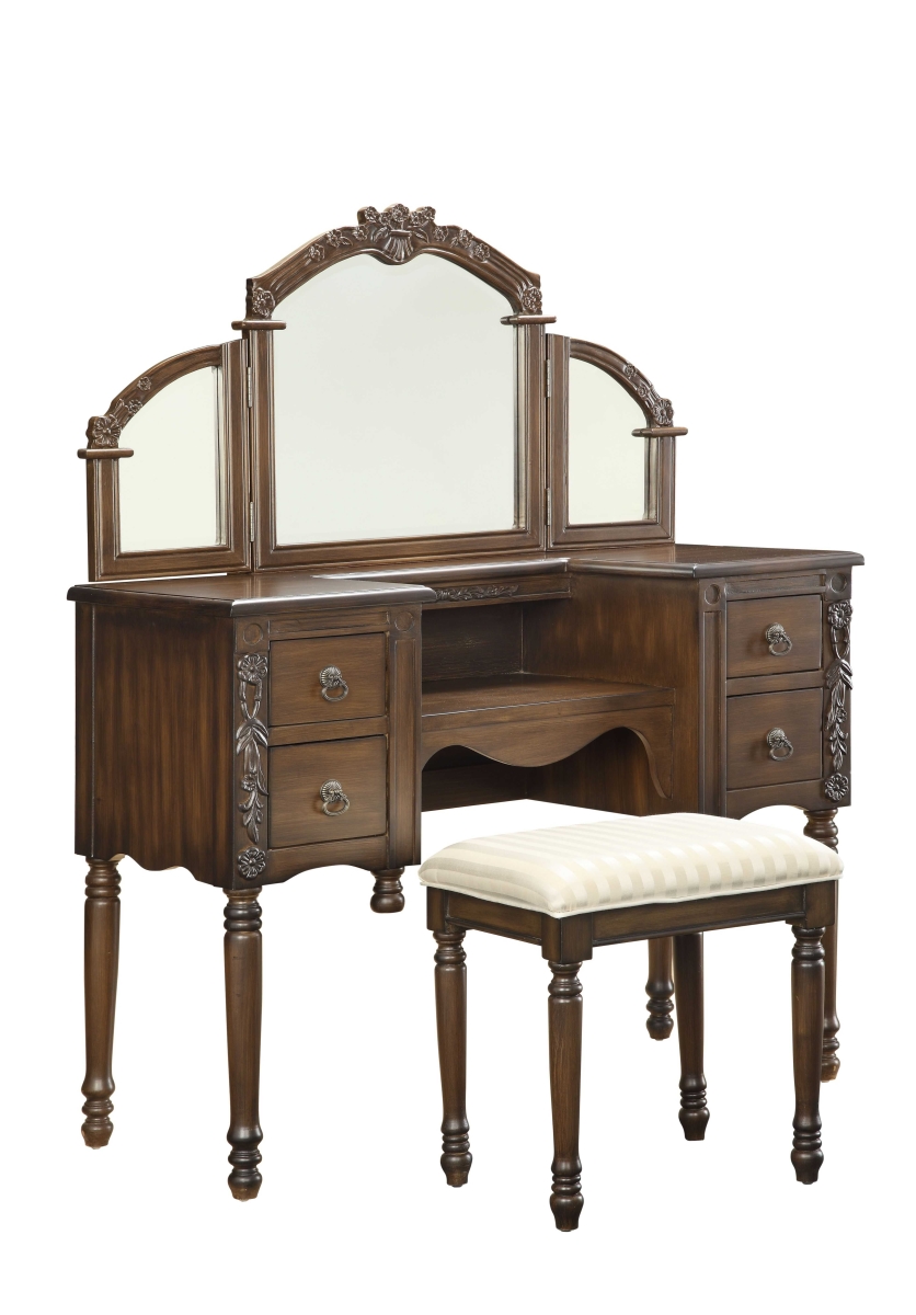 Home Roots Furniture 286543 35 X 46 X 19 In. Wood & Mdf Vanity Desk & Stool - Oak