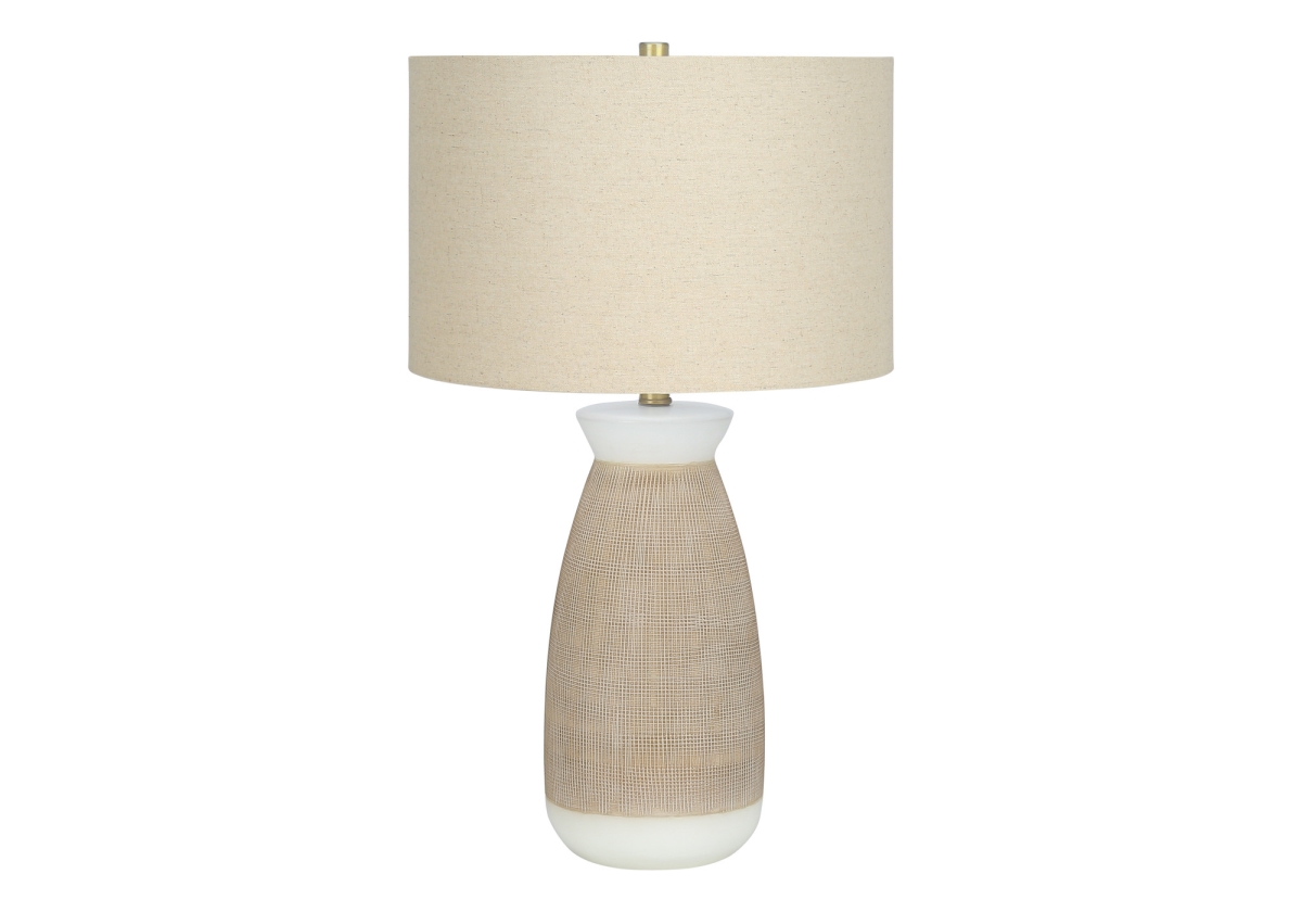 UPC 722985617799 product image for 27 in. Ceramic Round Table Lamp with Beige Drum Shade, Brown & White | upcitemdb.com