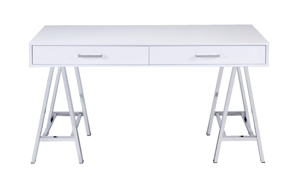 54 in. Writing Desk with Two Drawers, White