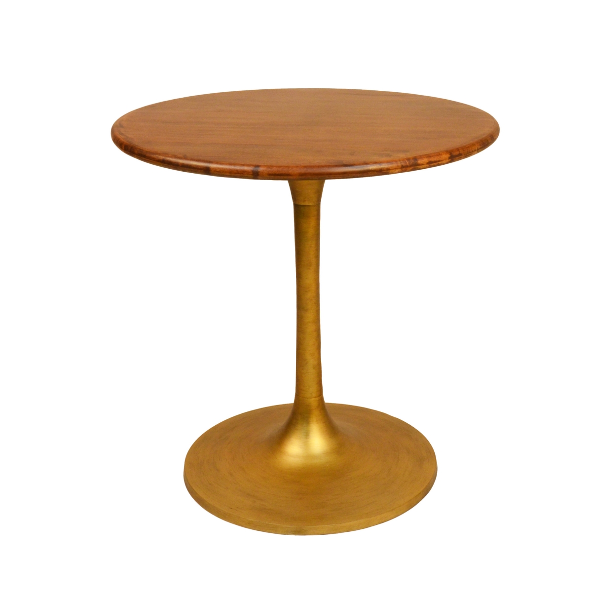 517765 29.625 x 30 x 30 in. Brown & Gold Round Solid Wood & Iron Pedestal Base Dining Table