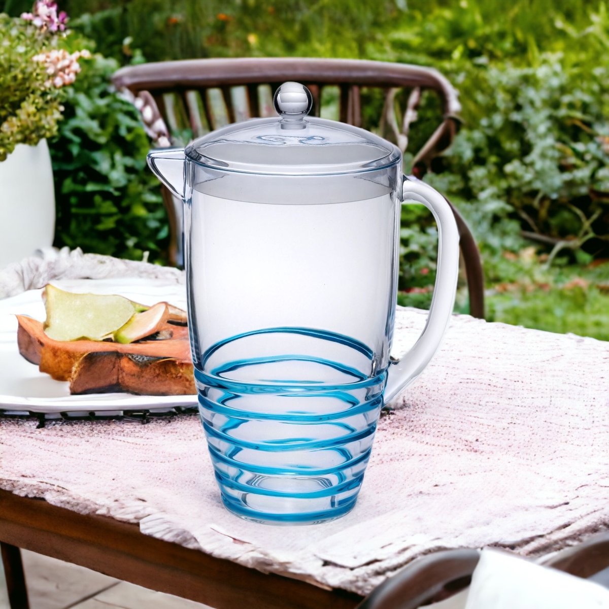 Picture of HomeRoots 523320 2.5 qt. Swirl Acrylic Pitcher, Clear & Blue