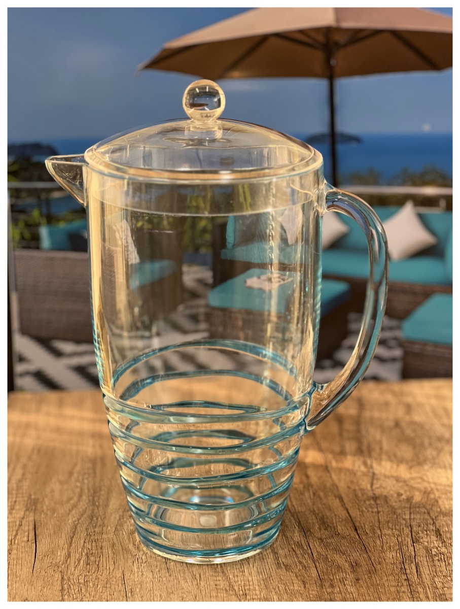 Picture of HomeRoots 523320 2.5 qt. Swirl Acrylic Pitcher, Clear & Blue