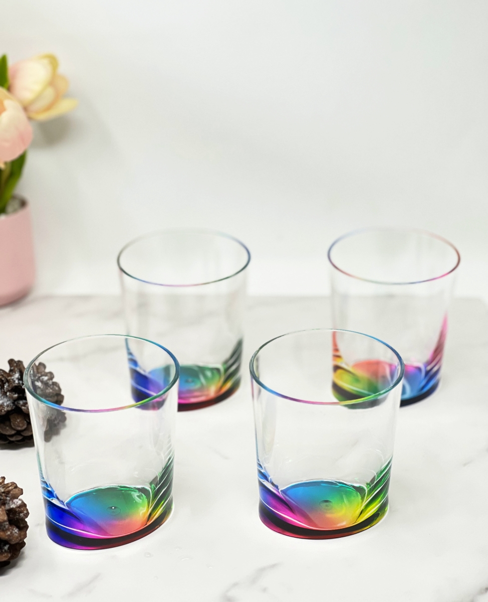 Picture of HomeRoots 521157 Geometric Acrylic Stemless Whiskey Glass, Rainbow - Set of 4