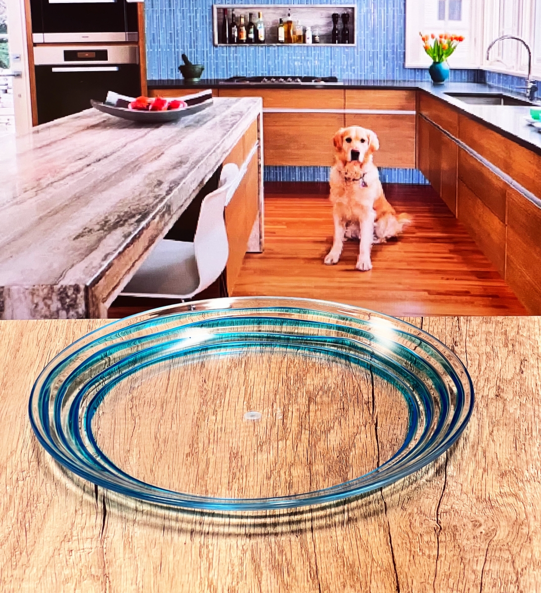 Picture of HomeRoots 520894 Round Swirl Acrylic Service for Four Salad Plate Set, Blue - 4 Piece